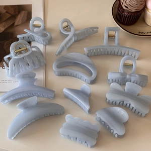 Elegant misty blue jelly hair claw clips set with subtle shimmer for women's hairstyling