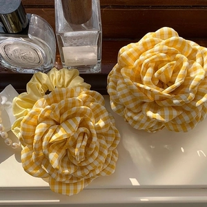 Gingham Ruitjes Gele Roos Bloem Haarklem Elegant Groot Stoffen Bloemen Haarelastiekjes Voor Vrouwen Koreaanse Mode Haaccessoires