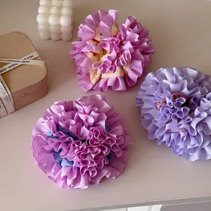 Handmade Oversized Pleated Flower Scrunchie For Women Layered Hydrangea Ruffled Hair Tie Large Fabric Ponytail Holder Hair Accessories