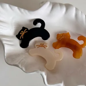 Cute Cat Shape Acetate Hair Clip For Women Sweet Girl Bangs Side Clip Animal Hairpins Trendy Acetate Alloy Hair Accessories
