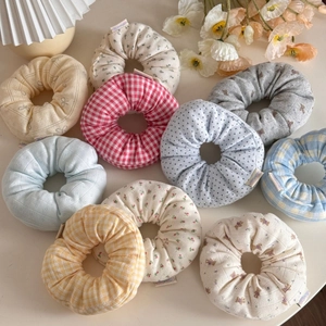 Set of 10 assorted floral and plaid fabric scrunchies with elegant textures for women