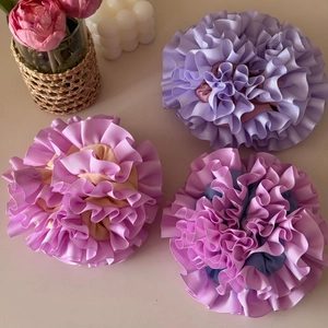 Handmade oversized pleated scrunchies in lilac and pink tones, Korean style hair ties