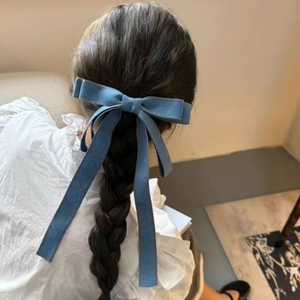 Blaue Denim-Schleife Haarklammer mit langen Bändern für geflochtene Frauenfrisuren