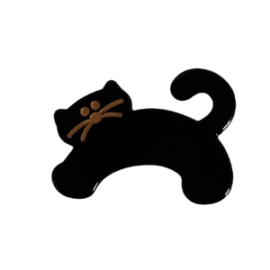 Cute black acetate cat hair clip with gold facial details and glossy finish for women