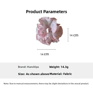 Detailed view of a pink plaid mesh scrunchie with 14 cm diameter dimensions