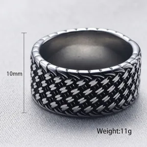Retro punk mesh woven stainless steel 10mm wide ring for men with 11g weight