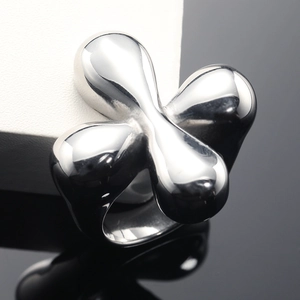 Polished stainless steel ring with a unique four-petal spherical cross design for women