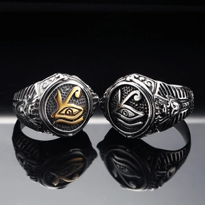 Vintage Egyptian Pharaoh Eye Of Horus Ring For Men Titanium Steel Retro Distressed Punk Gothic Biker Signet Ring Mystery Jewelry