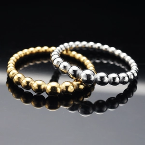 Minimalist Stainless Steel Beaded Gradient Ball Band Ring For Women Polished Mirror Surface Fashion Finger Ring Jewelry