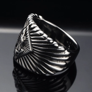Bague relief aile d'aigle vintage en acier inoxydable argenté pour hommes, fini poli