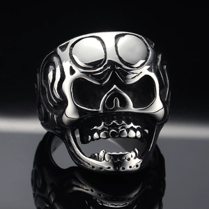 Vintage Titanium Steel Skull Ring Gothic Punk Rock Carved Band Ring Heavy Metal Biker Jewelry For Men Party Accessory