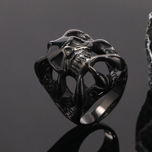 Anello teschio punk gotico da uomo in acciaio inossidabile nero con trama a scaglie
