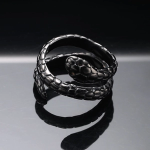 Vintage titanium steel snake ring with realistic scale texture and black oxidized finish