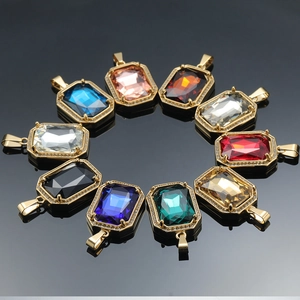 Collana con Ciondolo a Forma di Gemma Quadrata Hip Hop in Rame con Zirconi Intarsiati Gioielli in Cristallo Rettangolare Unisex