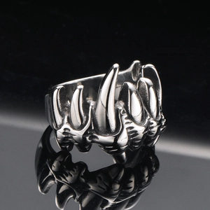 Punk-Stil Titanstahl Drachenkralle Ring für Herren mit vintage poliertem Silberfinish