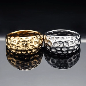 French Ins Style Minimalist Geometric Pitted Texture Wide Band Stainless Steel Ring For Women Fashion Jewelry Gift