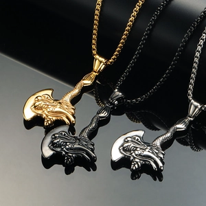 Collier Pendentif Hache à Tête de Dragon Viking pour Homme en Acier Inoxydable Style Nordique Punk Hache de Guerre avec Chaîne Vénitienne Bijoux Gothiques