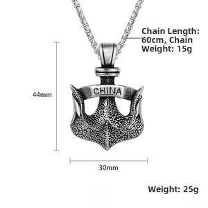 Collier avec pendentif ancre rétro hip hop en acier inoxydable argenté pour hommes