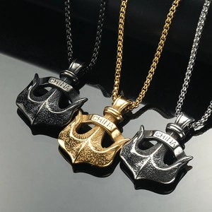 Collier Pendentif Ancre en Acier Inoxydable Hip Hop Rétro Rock Métal Solide Lettre China Gravée pour Hommes Bijoux