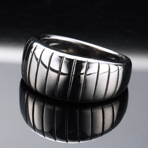 Minimalist Polished Stainless Steel Wide Band Ring With Vertical Grooves For Men Women Fashion Commute Industrial Style Jewelry