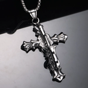Retro gothic cross sword pendant in polished stainless steel on mirror surface