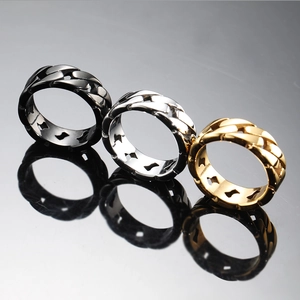 Hip Hop Kubanische Kette Ring Für Herren Damen Titanstahl Punk Stil Geometrischer Bandring Gold Schwarz Regenbogen Schmuck
