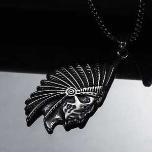 Collar de hombre con colgante de calavera de jefe indio en acero inoxidable vintage