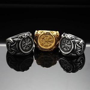 Vintage Viking Compass Ring For Men Stainless Steel Nordic Vegvisir Design Retro Punk Pirate Style Heavy Metal Jewelry
