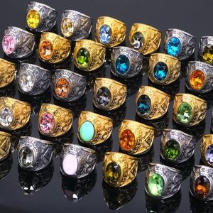 Vintage Stainless Steel All-Seeing Eye Men Ring Gothic Punk Freemasonry Relief Rhinestone Gemstone Signet Ring Jewelry