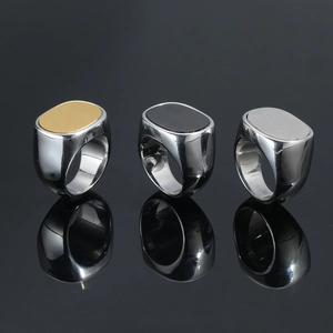 Chevalière en Acier Inoxydable Vintage pour Hommes Dessus Plat Ovale Finition Brossée Polie Bijoux Géométriques Minimalistes