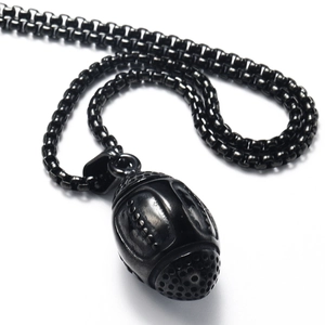 Retro punk 3D American football pendant in black stainless steel with a box chain