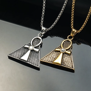 Hip hop Eye of Horus pyramid pendant necklace in gold and silver stainless steel