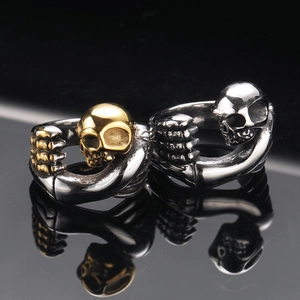 Gothic Punk Skull Head Ring For Men Titanium Steel Bone Claw Design Vintage Hip Hop Party Jewelry Heavy Metal Men Accessories