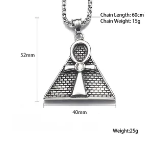 Hip hop Eye of Horus pyramid pendant necklace in vintage silver with dimensions