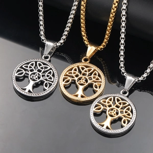 Pendentifs Arbre de Vie rétro en or et argent avec nœuds celtiques et reflets métalliques