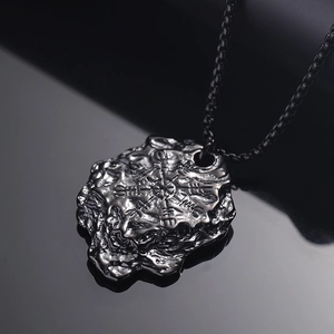 Vintage Viking Vegvisir compass pendant in oxidized titanium steel with rocky texture