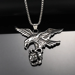 Punk Gothique Acier Inoxydable Aigle Crâne Pendentif Collier Pour Hommes Rétro Acier Titane Biker Rock Bijoux Cadeau Couleur Acier