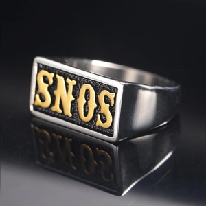 Bague Chevalière Sons Gothique pour Homme en Acier Inoxydable Style Punk Biker Lettre Bijoux Vintage Argent Or Bicolore