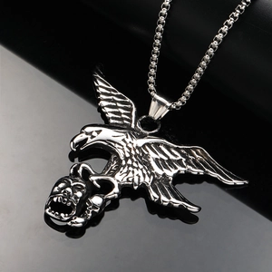 Collier avec pendentif aigle et crâne en acier titane vintage punk avec chaîne box