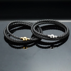 Fashion Braided Leather Bracelet With Magnetic Sphere Clasp Multi-Layer Wrap Stainless Steel Men Women Punk Jewelry