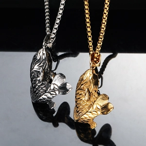 Retro koi fish pendant necklace in gold and silver finish with stainless steel box chain
