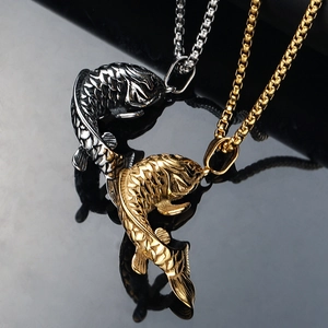 Retro Titanium Steel Lucky Koi Carp Pendant Necklace For Men Personality Vintage Electroplated Box Chain Animal Jewelry Gift