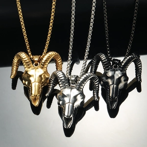 Vintage Punk Ram Skull Stainless Steel Pendant Necklace Gothic Rock Hip Hop Jewelry For Men Cow Horn Bone Design Accessories