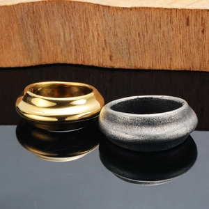 Minimalist Stainless Steel Geometric Wide Band Ring For Men Women Polished Punk Industrial Style Antique Silver Gold Tone Ring Jewelry