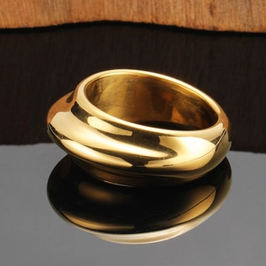 Minimalist gold oval chunky titanium steel ring with polished mirror finish for men