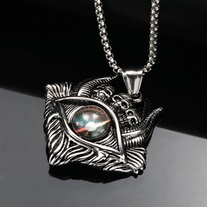Vintage Turkish evil eye pendant necklace with a functional compass and skull design