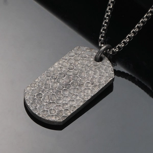 Men's hip-hop stainless steel military tag pendant necklace with textured meteorite pattern