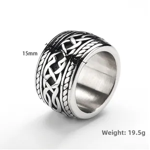 Herren Edelstahlring mit Keltenknoten-Muster, 15mm Breite und Vintage-Finish