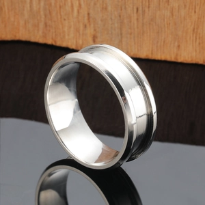 Polished silver stainless steel ring with center groove design for men and women