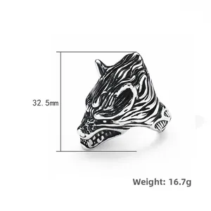 Nordischer Wikinger Odin Wolfskopfring aus Edelstahl, 32,5 mm Höhe und 16,7 g Gewicht